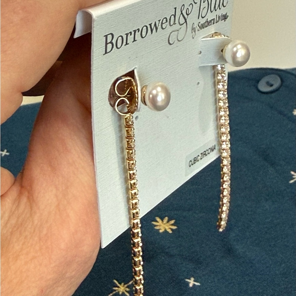Front-to-back ❤️‍🔥 Pearl and Cubic Zirconia Drop Earrings NWT